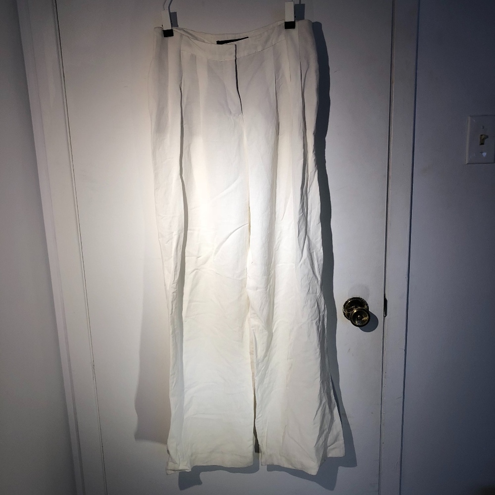 Zara Linen Wide Leg Mid-Rise Pant